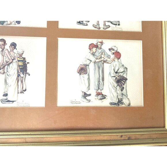 1970 Framed Norman Rockwell Quadruple Sports Print Framed Art 16" high and 15 7/ - Picture 4 of 12